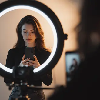 Creator recording content with a ring light