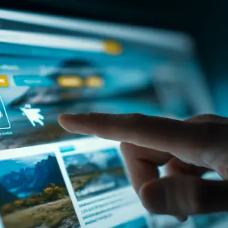 Finger interacting with a digital visual interface