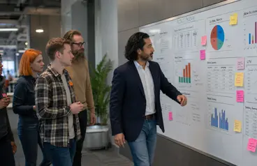 Fritz presenting growth and analytics boards