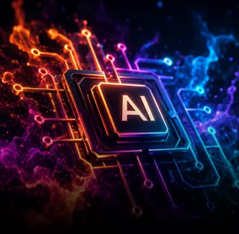 AI chip with energetic neon circuitry
