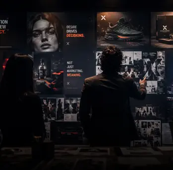 Marketing command wall with campaign images and brand planning