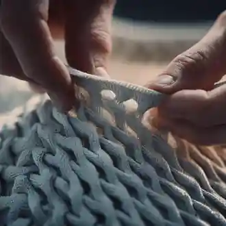 Hands shaping a textured footwear surface