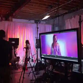 Studio production monitors during a shoot