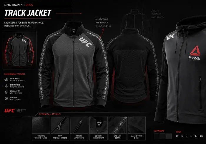 UFC Reebok track jacket product board