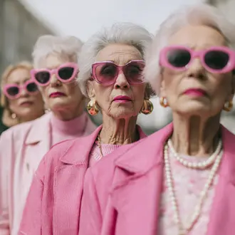 Stylized group portrait in pink fashion