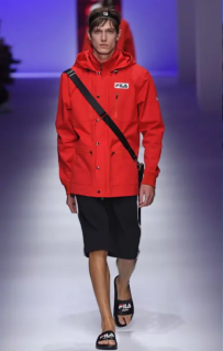 Fila runway look with red coat