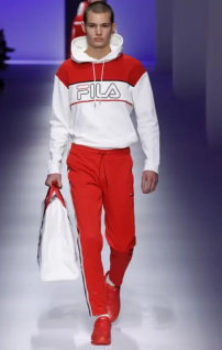 Fila runway look with red tracksuit