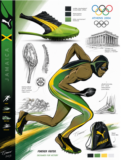 Puma Jamaica relay uniform and footwear design board