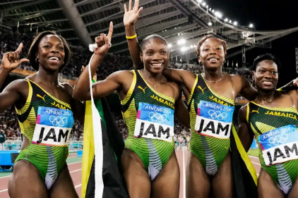 Jamaican relay team in Puma performance kit