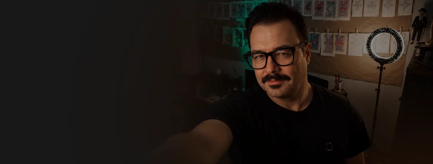 Christian Luis portrait in his creative studio