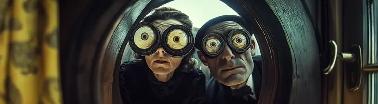Two expressive characters with round goggles