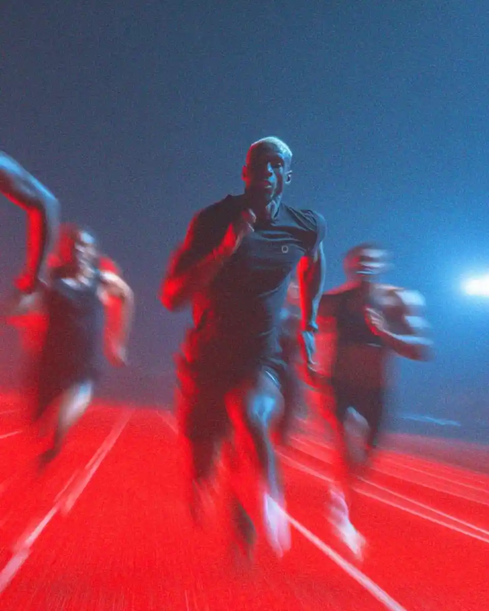 Red and blue motion scene with dancers